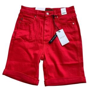 Judy Blue Shorts Womens M Red High Rise Tummy Control Cuffed Bermuda Stretch